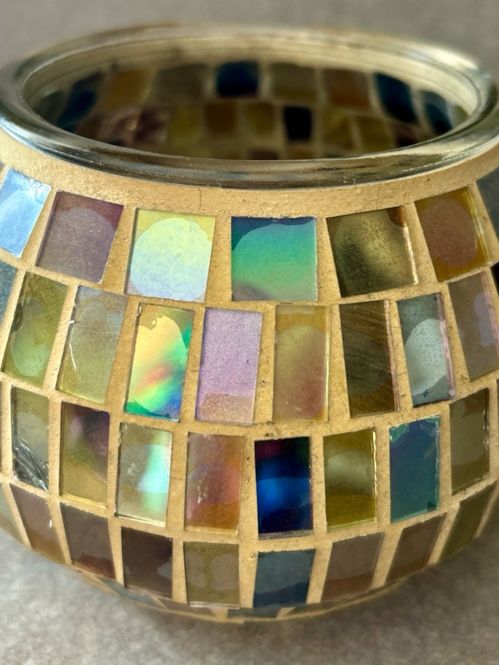 Home Collection Iridescent Mosaic Glass Candle Holder - Gold and Blue